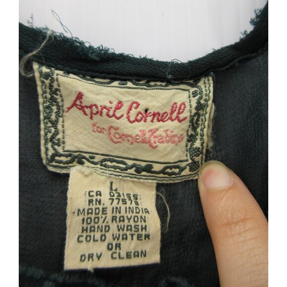 April Cornell Top Large Tank Blouse Pullover Sheer Cottage Embroider - Picture 7 of 8